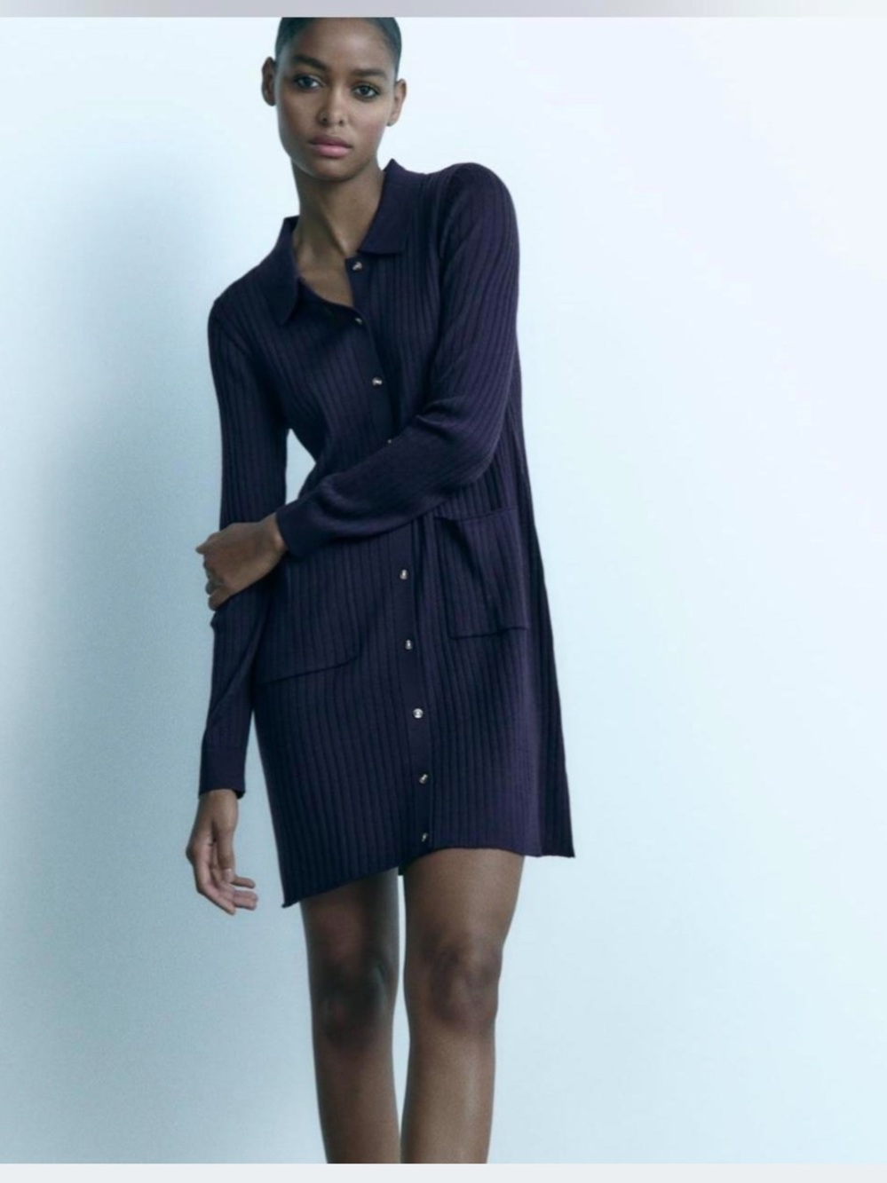 Zara Ribbed Button-Front Knit Dress - Picture 2 of 5